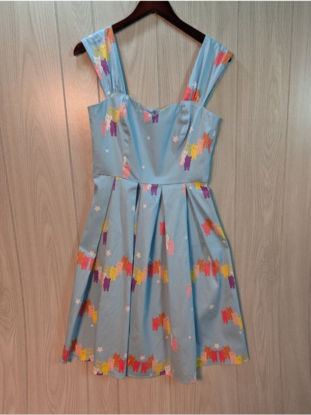 ModCloth x Collectif Jill Rainbow Cats Swing Dress Blue Size S US 10 NWT Rare